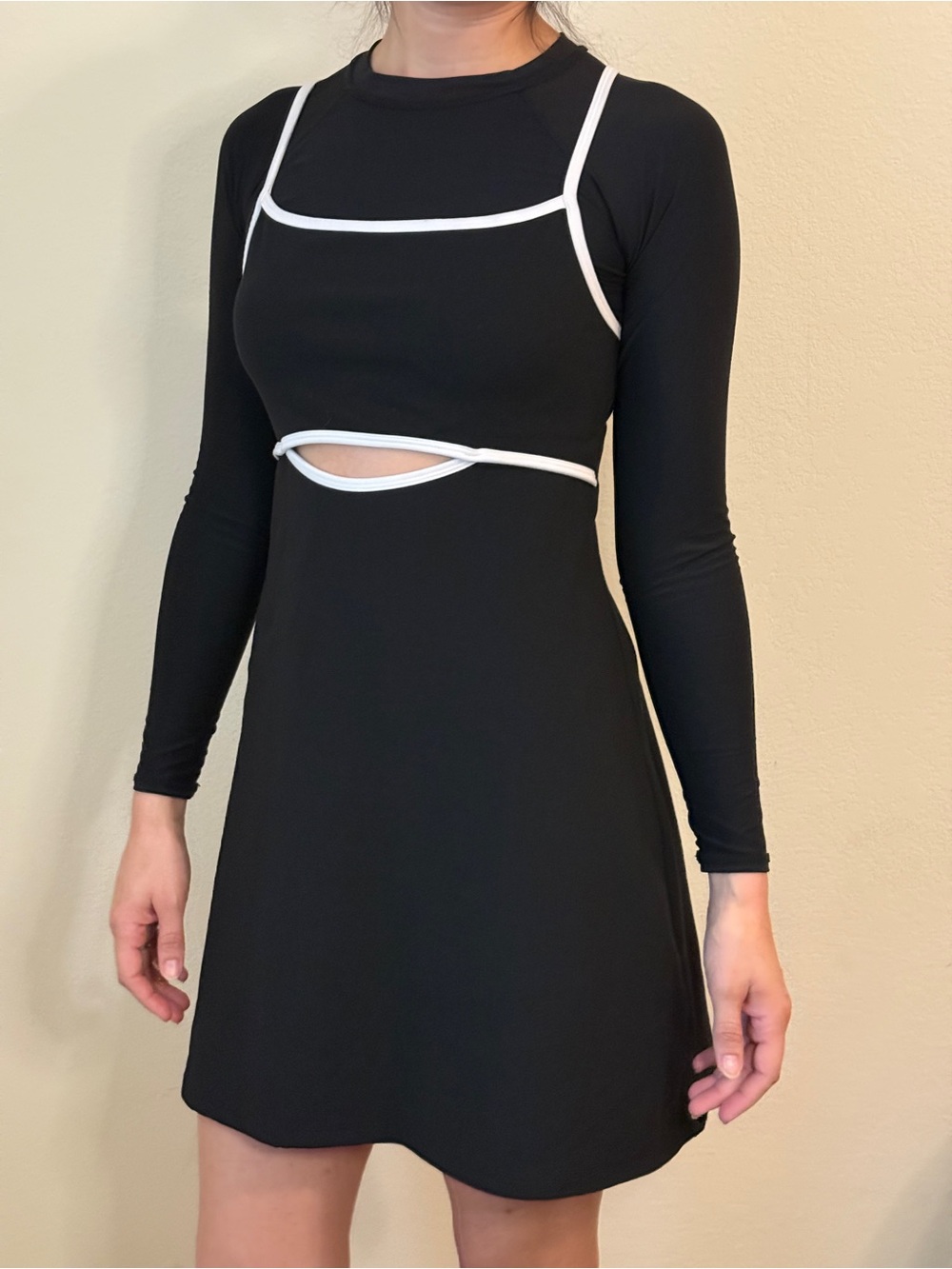 Wild Fable Black Spaghetti Strap Cutout Shift Dress with White Trim